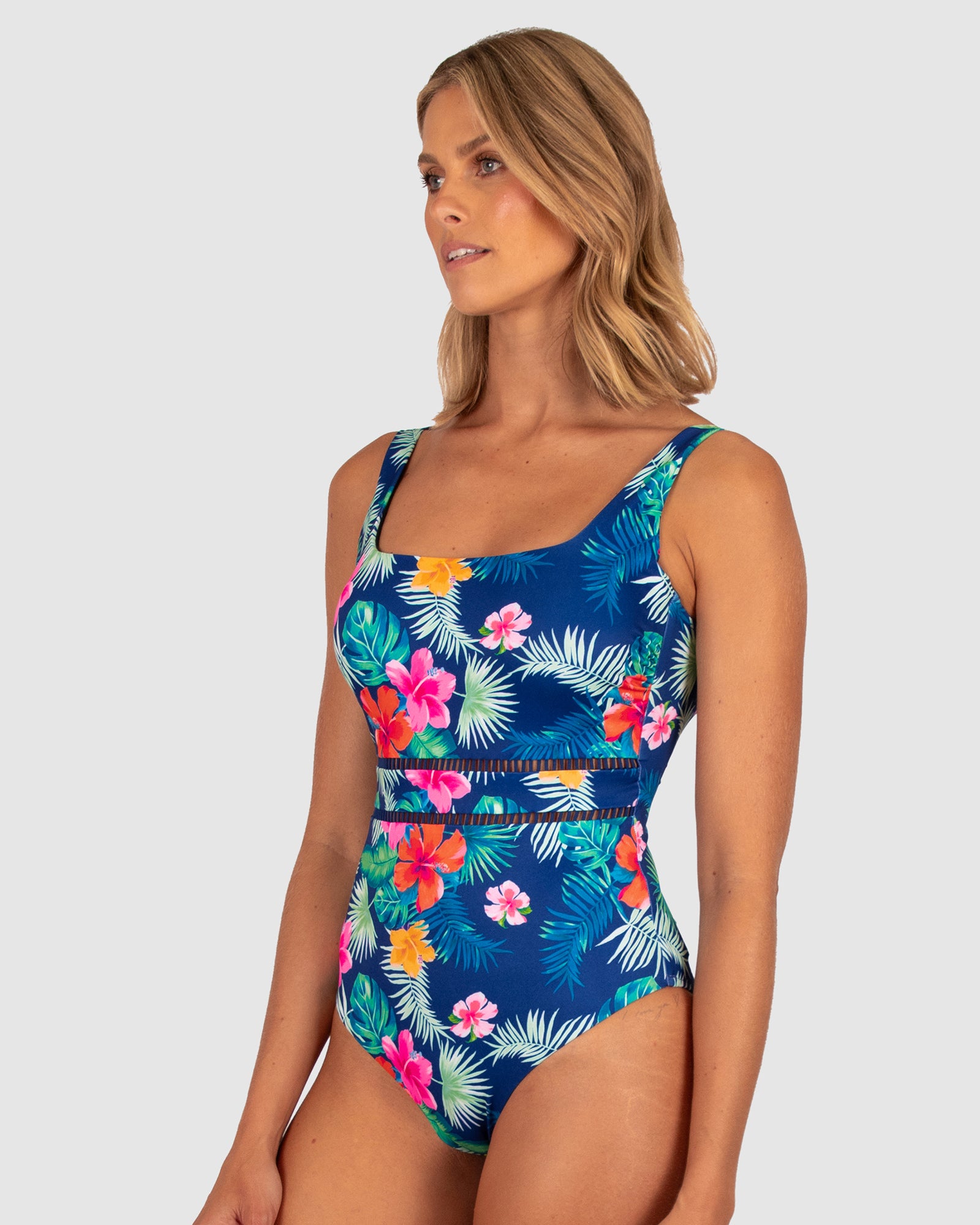 NAVY FLORAL TROPICAL D CUP ONE PIECE 