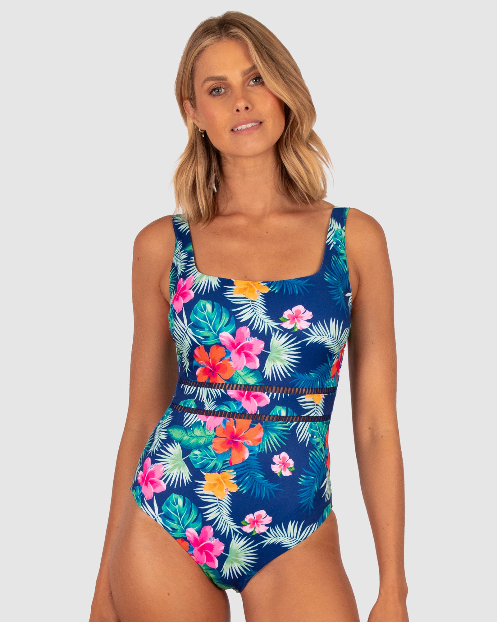 NAVY FLORAL TROPICAL D CUP ONE PIECE 