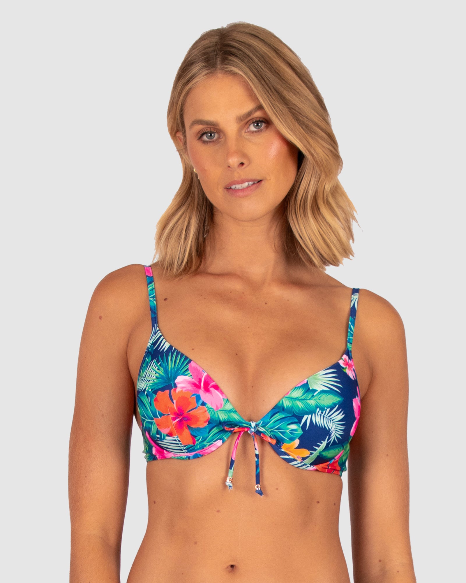 NAVY TROPICAL FLORAL BOOSTER BIKINI BRA TOP, Booster Bikini bra top - Australia Women's Swimwear, bikini, Beachwear by BAKU Australia