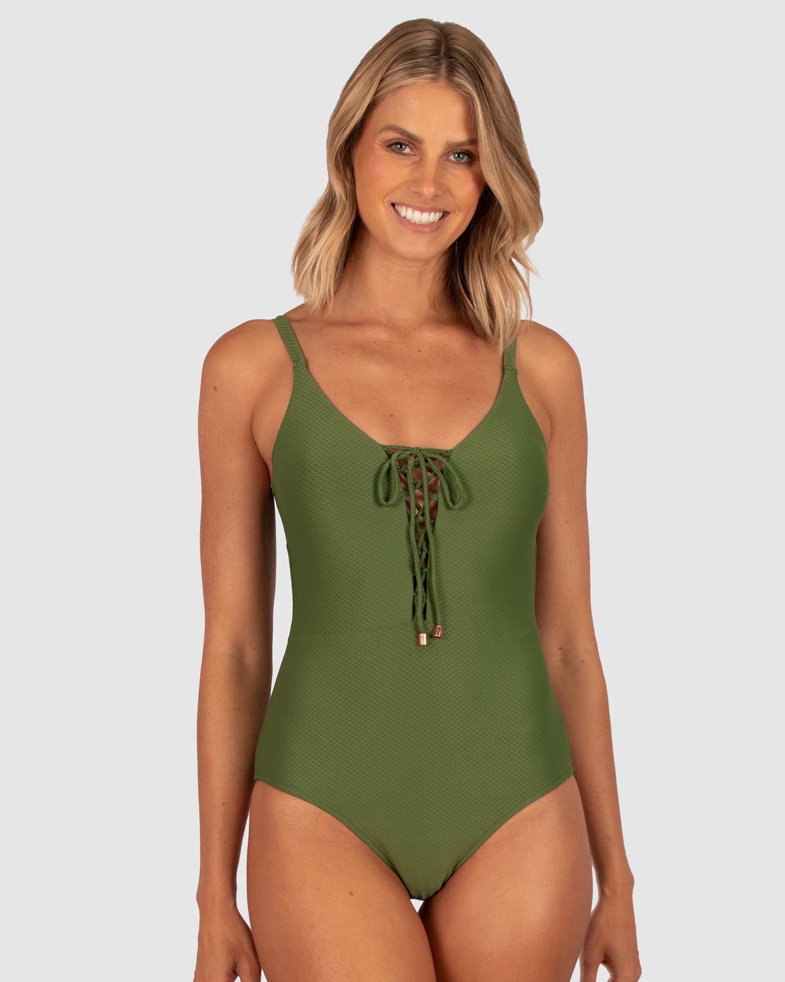 Rococco Lace Up One Piece Swimsuit