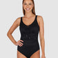 Baku is a premium Australian swimwear brand. The Rococco E-F-G One Piece Swimsuit in Nero, a sleek and classic black, provides sculpting support and timeless style. Featuring a lace-up front neckline, hidden underwire with power mesh stability, boning, and Lycra cup support, this suit also includes tummy control, adjustable and convertible straps, and a clip back for a secure, flattering fit.