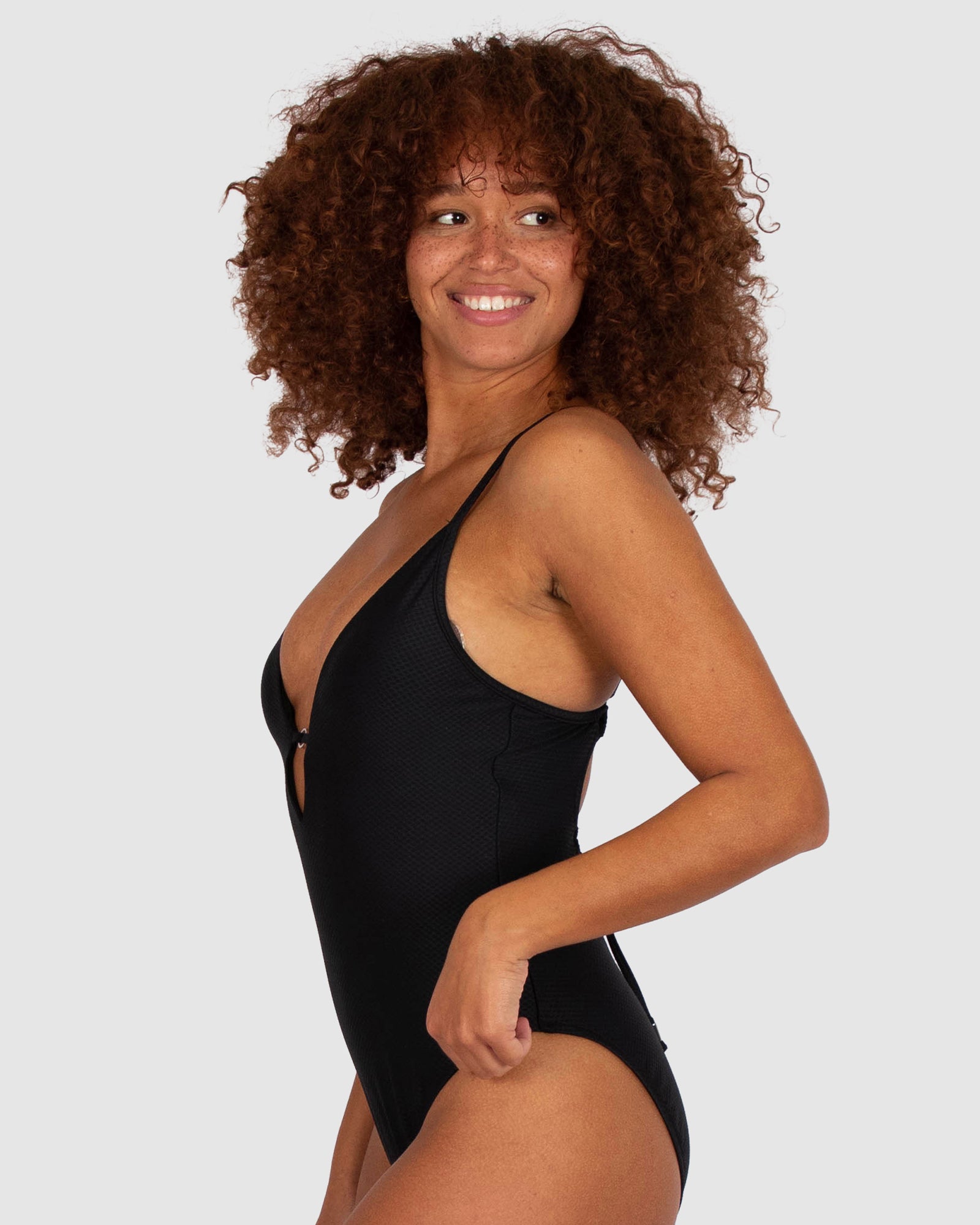Rococco Plunge Lace Up Back One Piece Swimsuit Baku Swimwear
