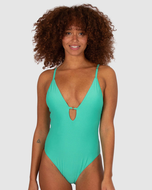 Rococco Plunge Lace Up Back One Piece Swimsuit