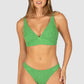 Ibiza D–DD Longline Bra Bikini Top in moss crinkle fabric offering dropped neckline, under-bust mesh band, removable cups, boning, and adjustable convertible straps from Australian swimwear brand Baku.