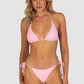 Ibiza Rio Tie Side Bikini Bottom in pink sorbet crinkle fabric featuring tie sides at the hip and flattering rio cheeky coverage by Australian swimwear brand Baku.