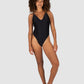 Baku Rococco deep V one piece swimsuit with cheeky coverage, soft removable cups, low back and cross-back detailing – sculpting solid fabrication