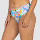 Colorful floral bikini bottom on a plain background