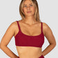 Ibiza E–F Cup Bralette Bikini Top in scarlet crinkle fabric with inner lycra support, boning, removable cups, and versatile convertible straps with clip-back closure from Australian swimwear brand Baku.