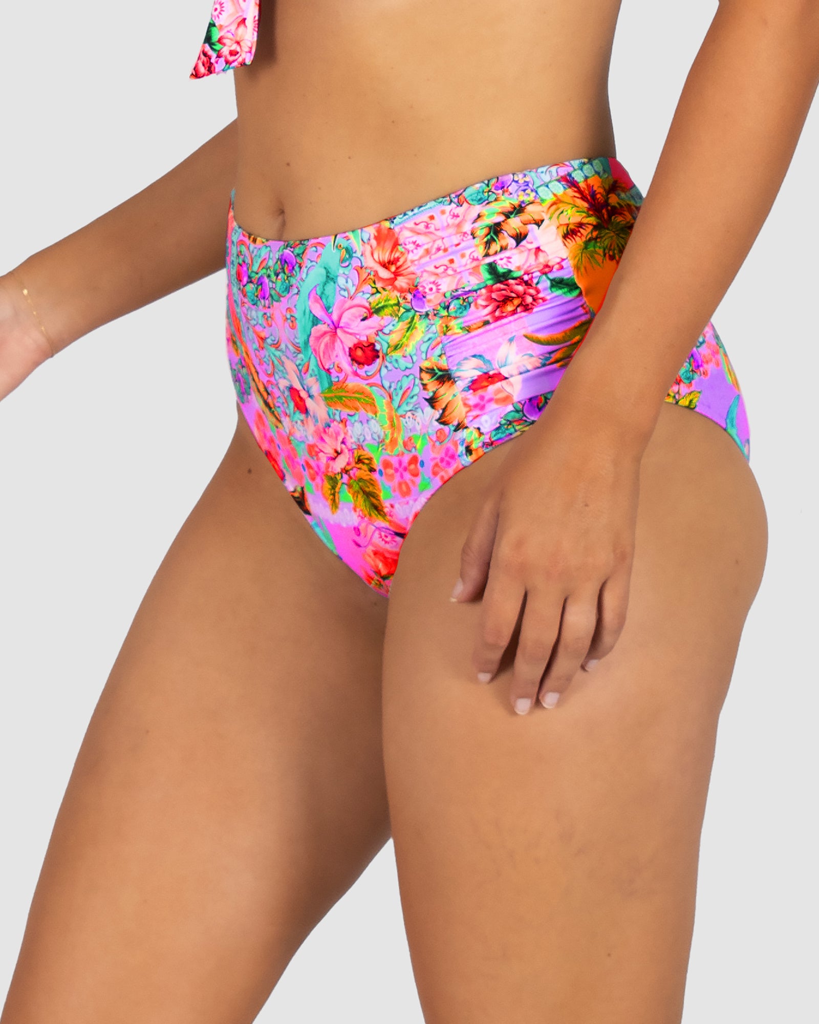 Sardinia high waist bikini bottom by Baku – tummy control and floral print, made in Australia
