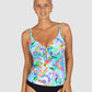 Baku Sardinia D–E Cup Underwire Singlet Top in bold tropical print, featuring hidden underwire, soft removable cups, and adjustable convertible straps for a supportive and flattering fit.
