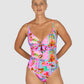 Baku Sardinia Tie Front One Piece for D–E cup, with tummy control, hidden underwire, and bold tropical print.