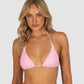 Ibiza Slide Triangle Bikini Top in pink sorbet crinkle fabric with tactile texture, removable cups, and adjustable ties at neck and back, tailored to A–C cup fit by Australian swimwear brand Baku.