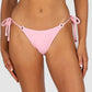Ibiza Rio Tie Side Bikini Bottom in pink sorbet crinkle fabric featuring tie sides at the hip and flattering rio cheeky coverage by Australian swimwear brand Baku.