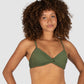 Crafted by Australian swimwear brand Baku, the Rococco Multifit Bralette Bikini Bra in Amazon brings earthy depth in a rich olive green tone. With a twist front detail, removable soft cups, adjustable and convertible straps, and a clip back closure, this top offers both structure and natural elegance in Spanish-developed fabric.