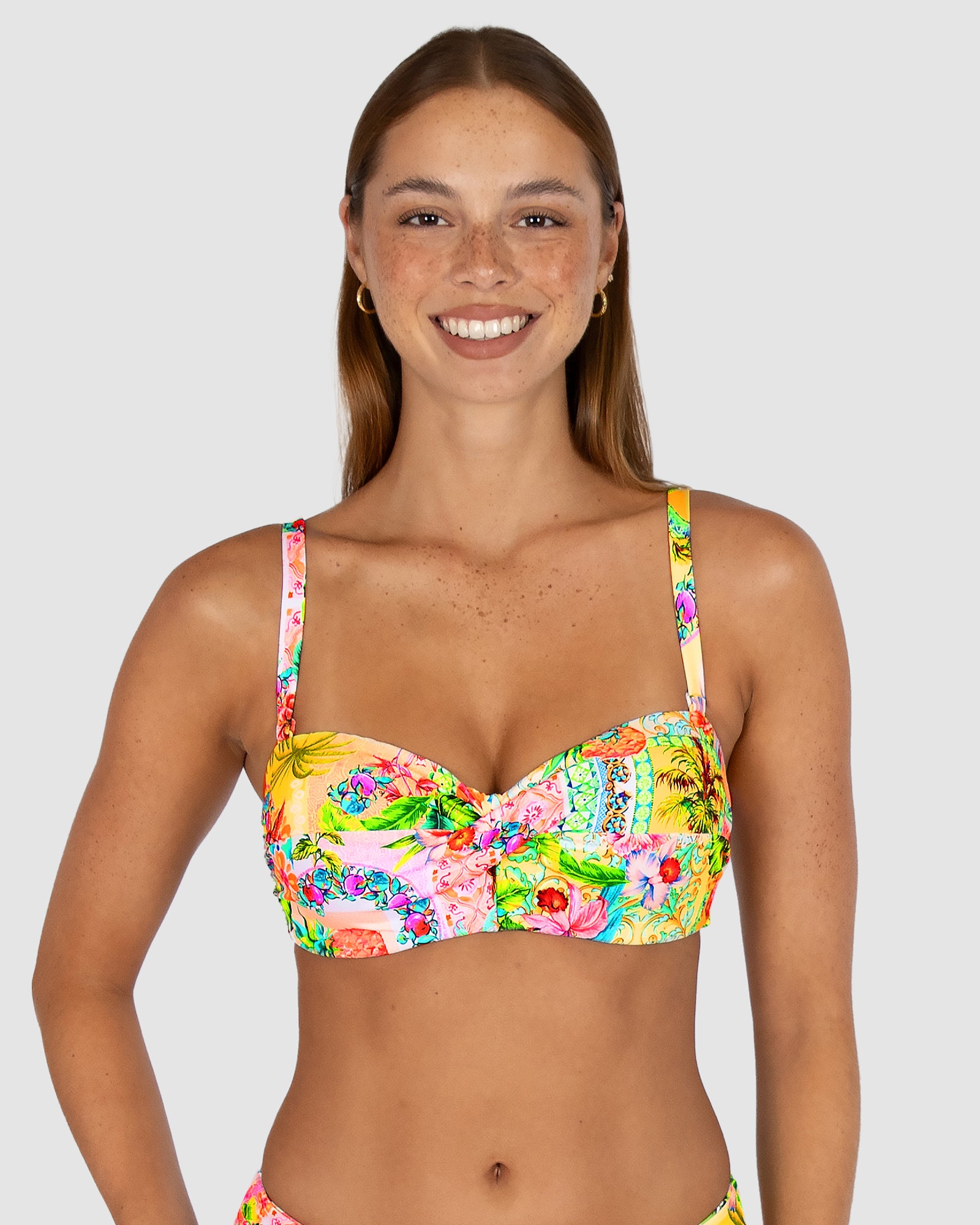 Baku Sardinia twist bandeau bikini top for D-DD cup with moulded cups, gripper tape and removable straps