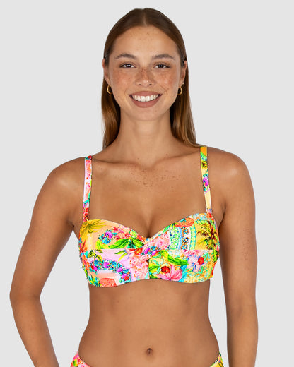 Baku Sardinia twist bandeau bikini top for D-DD cup with moulded cups, gripper tape and removable straps