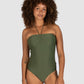 Baku is a premium Australian swimwear brand. The Rococco Multi Fit Bandeau One Piece in Amazon, a deep olive green inspired by nature, provides a secure and flattering strapless silhouette. With soft removable cups, boning support, gripper tape, and an optional neck tie, this piece is made from luxurious Spanish fabrication for multi-cup fit and elegant support.