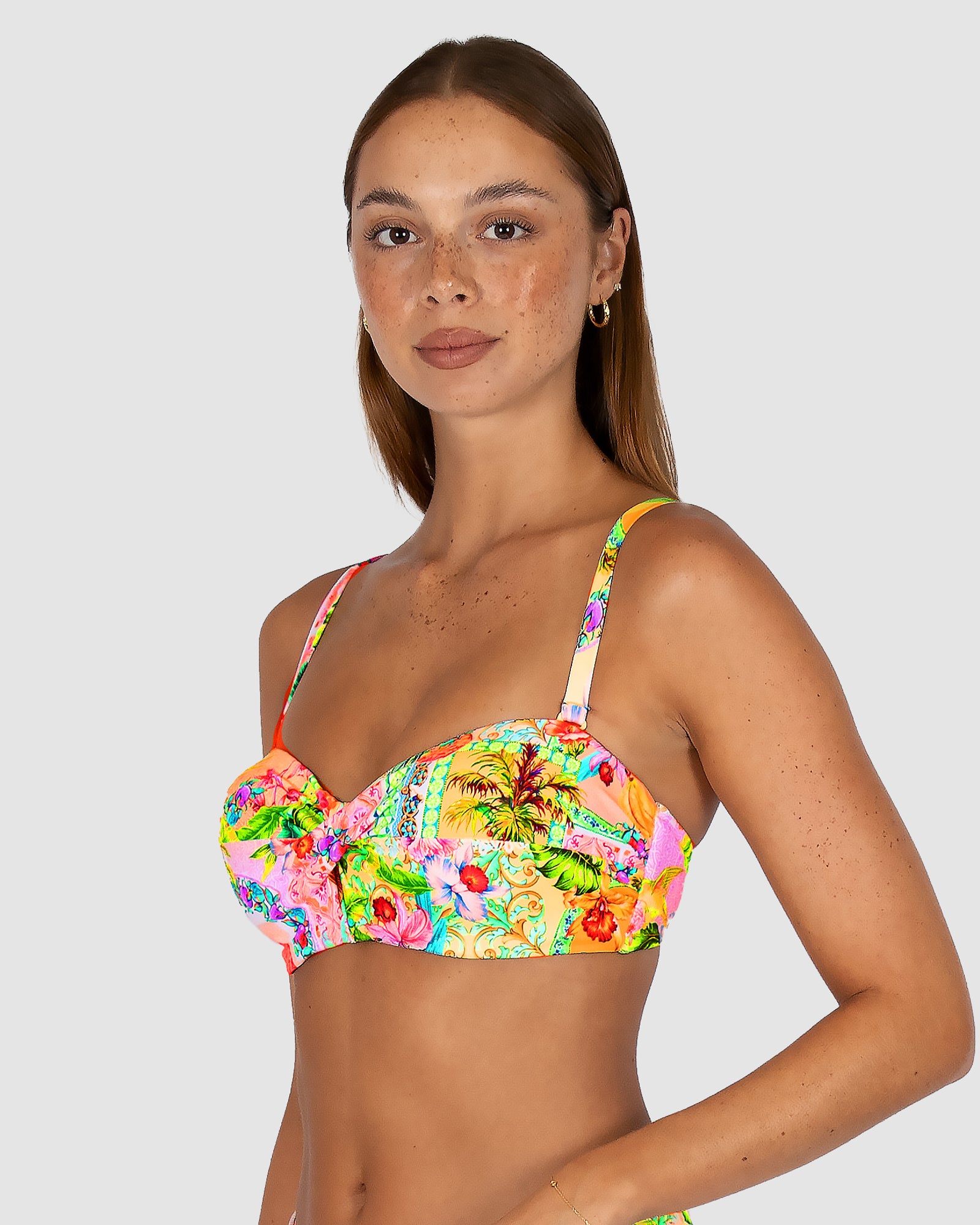Baku Sardinia twist bandeau bikini top for D-DD cup with moulded cups, gripper tape and removable straps