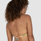Baku Sardinia Grecian triangle bikini top with soft tie neck, rose gold bar trim and multi-fit cup design – bold tropical floral print