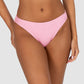 Ibiza Regular Bikini Pant in pink sorbet crinkle fabric featuring smooth front edge and regular bottom coverage by Australian swimwear brand Baku.