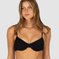 Ibiza B–C Underwire Bra Bikini Top in black crinkle fabric designed with supportive underwire, removable moulded cups, adjustable and convertible straps, and secure clip-back closure by Australian swimwear brand Baku.