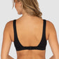 Baku is an Australian swimwear brand. Core Longline Bikini Bra Top back view with clip back closure, longline band and supportive bikini top design.