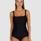 Baku is a premium Australian swimwear brand. The Rococco Multi Fit Singlet Top in Nero, a timeless classic black, combines elegant minimalism with sculpting function. Crafted from soft Spanish textured fabric, it includes removable cups, boning support, and versatile adjustable straps, offering a flattering and supportive fit for A to DD cups.